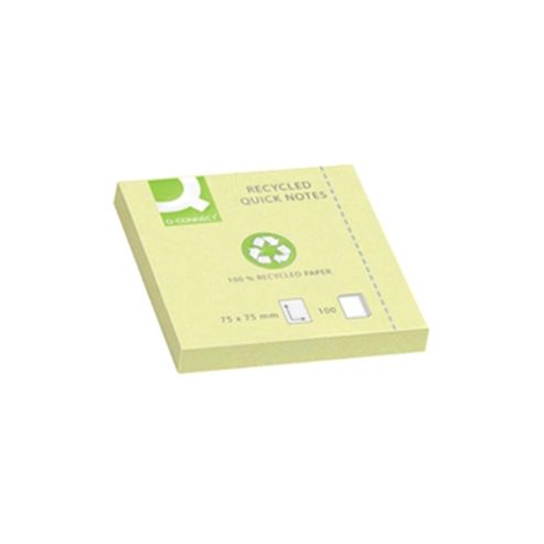 Image of Q-connect Quick Note Repositionable Pad Recycled 75x125mm Yellow Kf05610 Pack Of 12