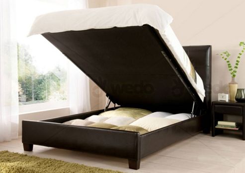 Image of Walkworth Ottoman Bed - Kingsize (5ft) - Real Leather - Brown