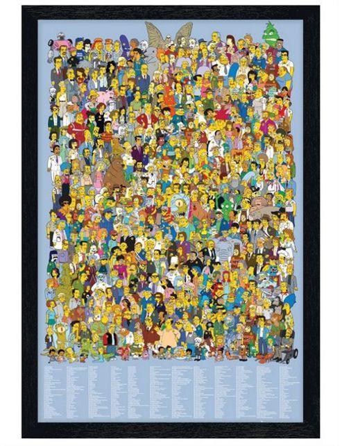 Image of Black Wooden Framed The Simpsons Cast 2012 Character Collage Poster