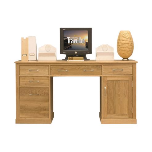 Image of Baumhaus Mobel Oak Twin Pedestal Computer Desk