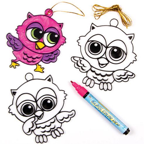 Image of Owl Suncatcher Craft Decorations (pack Of 6)
