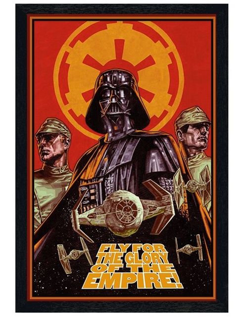 Image of Star Wars Black Wooden Framed Fly For The Glory Of The Empire Poster