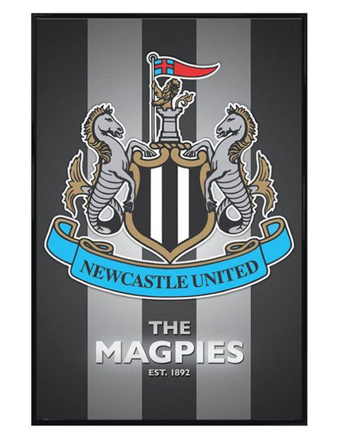 Image of Newcastle United Football Club Gloss Black Framed The Magpies Club Crest Poster