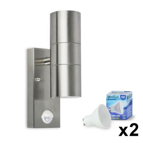 Buy Modern Outdoor LED PIR Up & Down Wall Light in Brushed Chrome with Daylight Bulbs from our ...