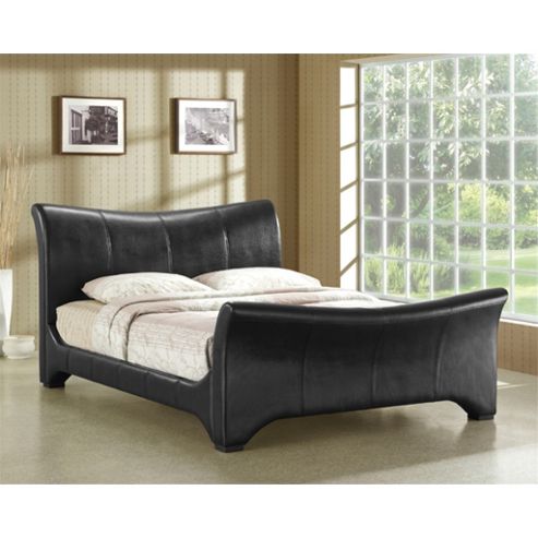 Image of Black Curved Sleigh Faux Leather Bed Frame - Double 4ft 6"