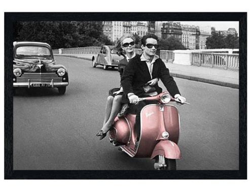 Image of Black Wooden Framed Scooter In Paris Poster