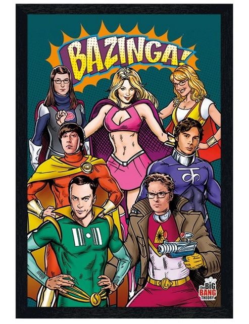 Image of Black Wooden Framed The Big Bang Theory Superheroes Poster