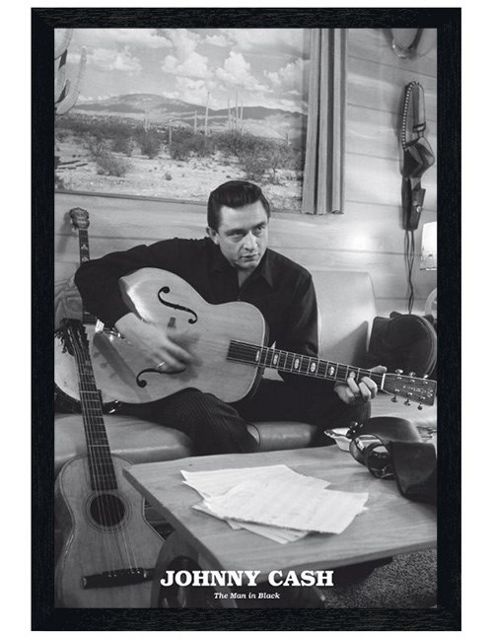 Image of Johnny Cash The Man In Black Black Wooden Framed Poster