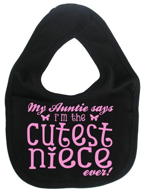 Image of Dirty Fingers, Auntie Says Cutest Niece Ever, Baby Feeding Bib, Black