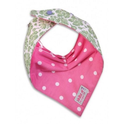 Image of Skibz Doublez Bandana Dribble Bib (green Floral/polka Dot Pink)