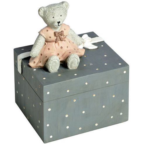 Image of Childrens Teddy Bear Money Box - Grey / Pink