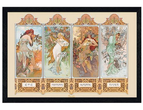 Image of Alphonse Marie Mucha Black Wooden Framed Seasons 1896 Poster