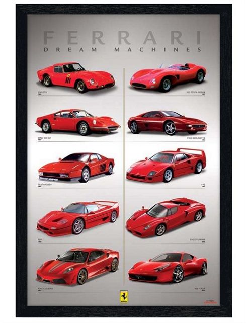 Image of Ferrari Black Wooden Framed Dream Machines Poster