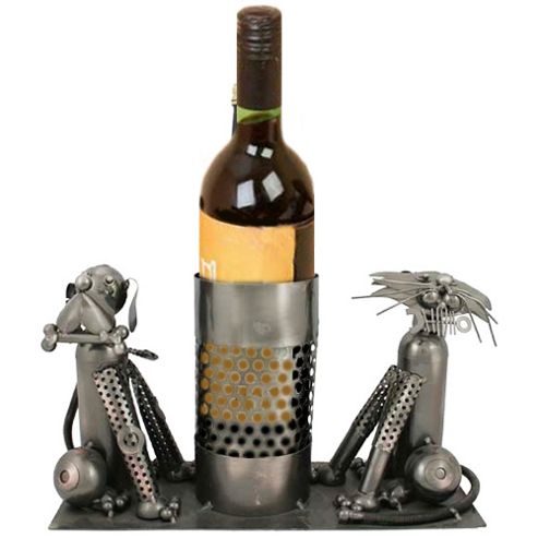 Image of Dog + Cat - Handmade Metal Recycled Wine Bottle Holder