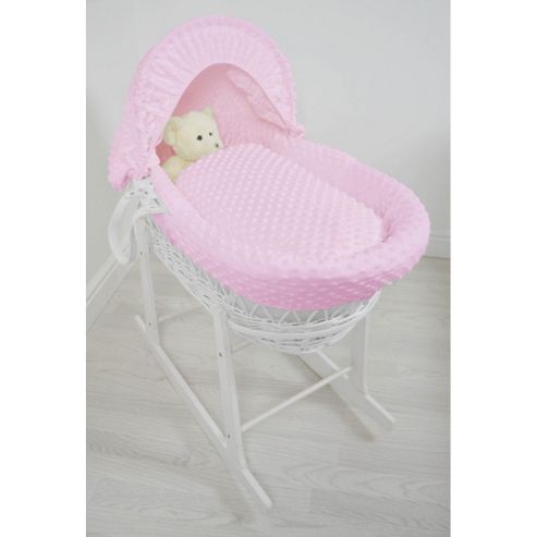 Image of Cuddles Collection White Wicker Moses Basket (dimple Pink)