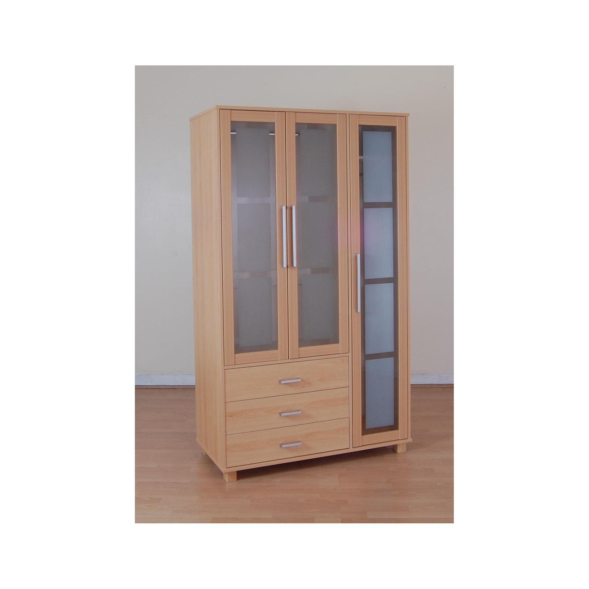 Kit Form Kit-form Glass Three Door and Three Drawer Wardrobe in Beech at Tesco Direct