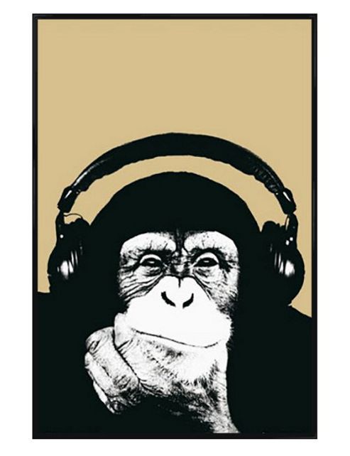 Image of Steez Gloss Black Framed Monkey With Headphones Poster
