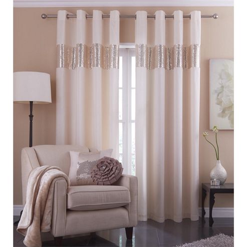 Image of Catherine Lansfield Home Silk Sequin Cream Curtains 66x90