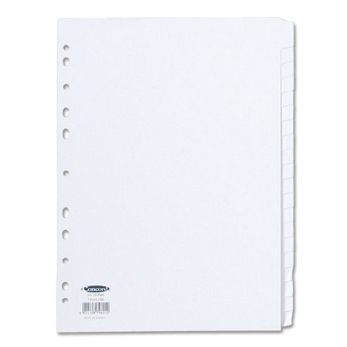 Image of Concord Subject Dividers 230 Micron Punched 11 Holes 20-part A4 White Ref 79601/96