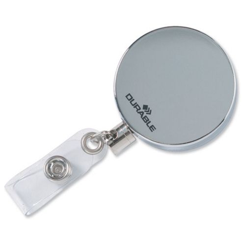 Image of Durable Badge Reel Chrome With Belt Clip And Retractable 800mm Cord Ref 8225/23 [pack 10]