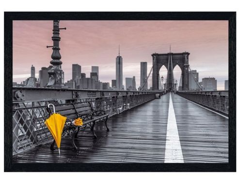 Image of Assaf Frank Black Wooden Framed Brooklyn Bridge Umbrella Poster