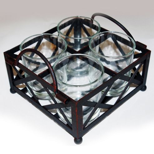 Image of Raft - Metal + Glass 4 Tea Light / Candle Holder - Black