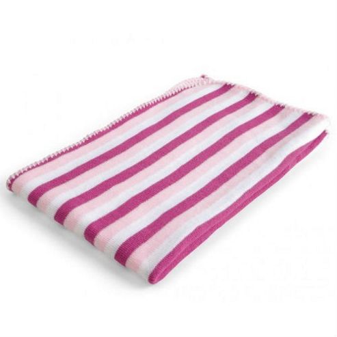 Image of Baroo Striped Knitted Pram Blanket (pink, Cream And White)