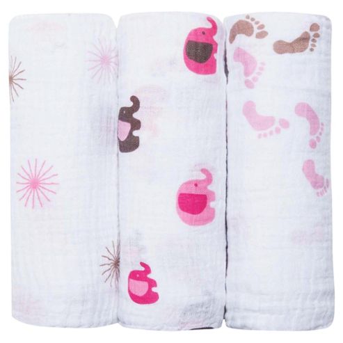 Image of Bubble Wrap Muslin Squares Pack Of 3, Pretty In Pink
