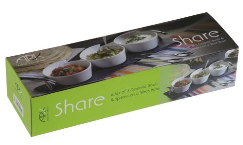 Image of Arthur Price Share Set Of 3 Ceramic Bowls On A Slate Base