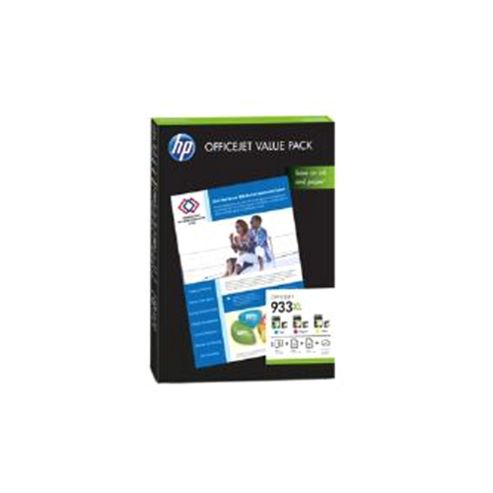 Image of Hp 933xl Officejet Value Pack Colour Ink Cartridge (cyan/magenta/yellow) + A4 Matte Paper (75 Sheets) For Officejet 6100/6600/6700 All-in-one Inkjet