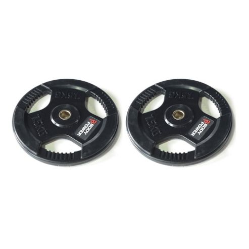 Image of Body Power Rubber Enc Tri Grip Standard Weight Disc Plates - 7.5kg (x2)