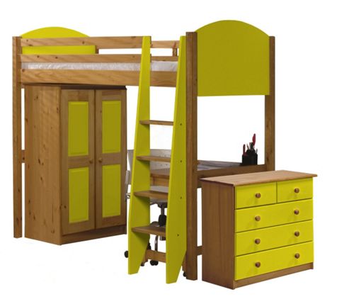 Image of Verona High Sleeper Bed Set 2 Antique With Lime Details