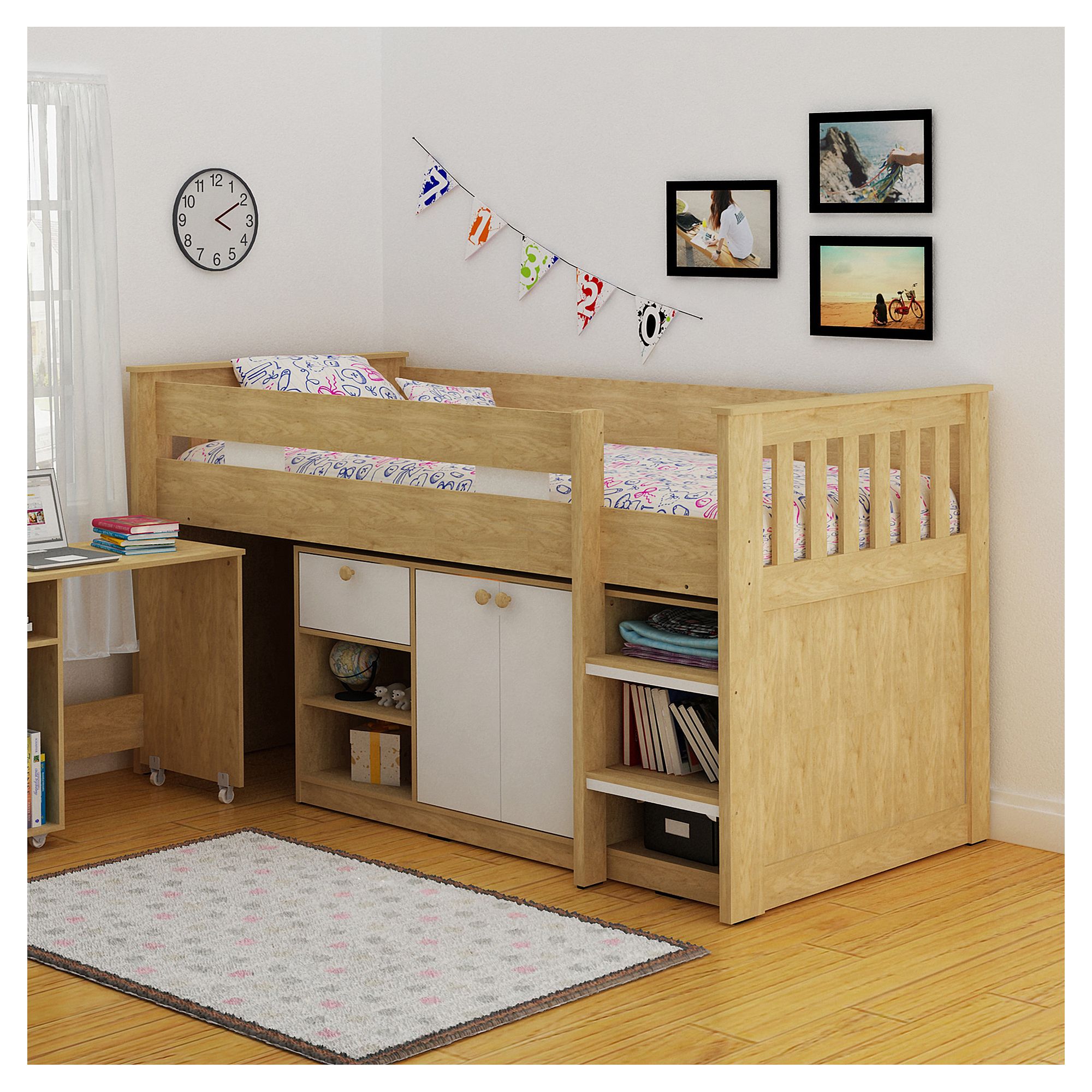 Home Essence Merlin Study Bunk Bed - Oak / White at Tesco Direct