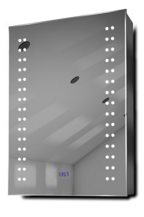 Image of Halina Clock Led Bathroom Cabinet With Demister Pad, Sensor & Shaver K388