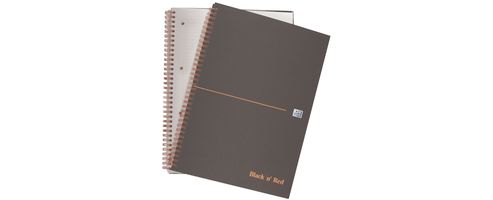 Image of Black N Red Book Wirebound Smart Ruled And Perforated 90gsm 140pp A5 Matt Black Ref 100080192 [pack 5]