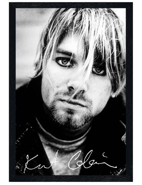 Image of Kurt Cobain Black Wooden Framed Grunge Hero Poster
