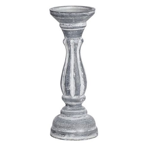 Image of Tall Wooden Candlestick Grey