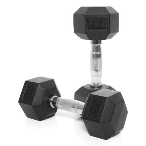 Image of Body Power Rubber Hex Ergo Dumbbells - 9kg (x2)