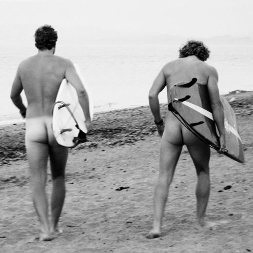 Image of Holy Mackerel Naked Surfers On Beach Greetings Card