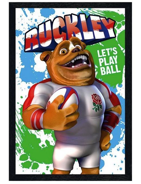 Image of England Rugby Black Wooden Framed Ruckley, Let's Play Ball Poster
