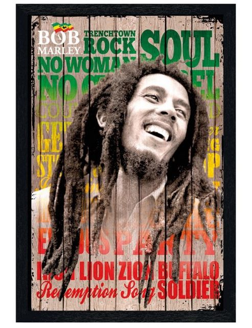 Image of Bob Marley Black Wooden Framed Song Collage Poster