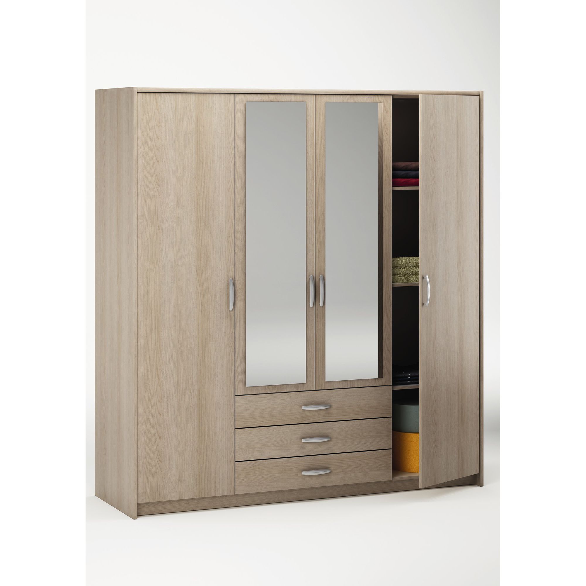 Altruna Elmont Four Door and Three Drawer Wardrobe in Light Oak Veneer at Tesco Direct