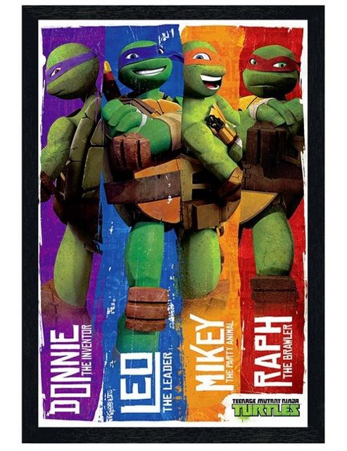 Image of Black Wooden Framed Teenage Mutant Ninja Turtles Donnie, Leo, Mikey & Raph Poster