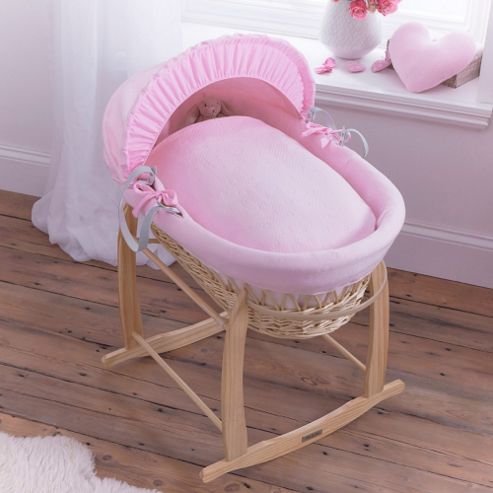 Image of Clair De Lune Natural Wicker Moses Basket (cotton Candy Pink)
