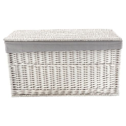 Image of Tesco Wicker Trunk, Grey Stripe Fabric Lined, White