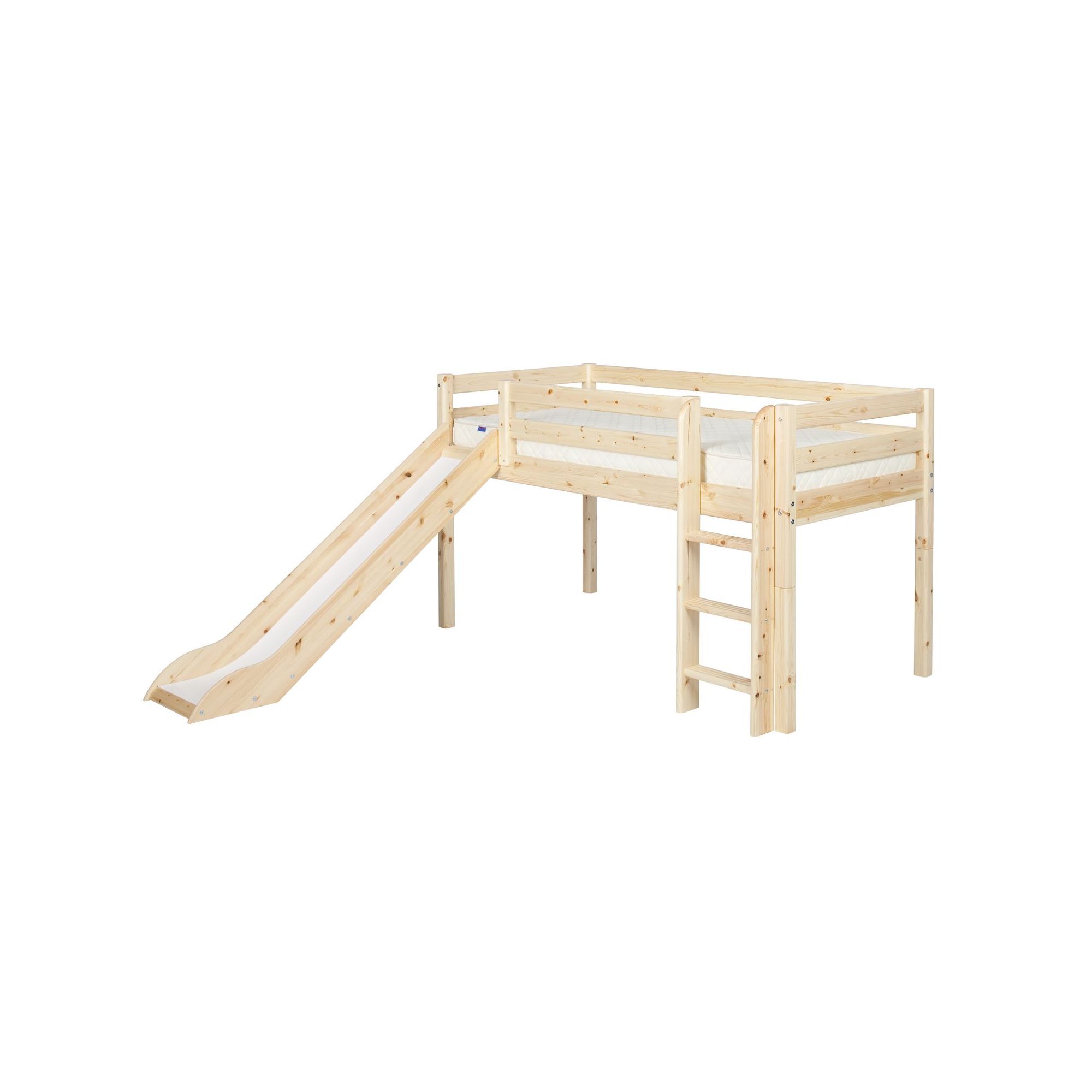 Flexa Classic Mid-High Bed with Straight Ladder and Slide - Natural Lacquer at Tesco Direct