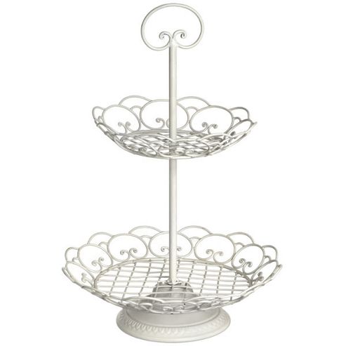 Image of Swirl - 2 Tier Metal Cake Stand / Party Sandwich Plate - Cream