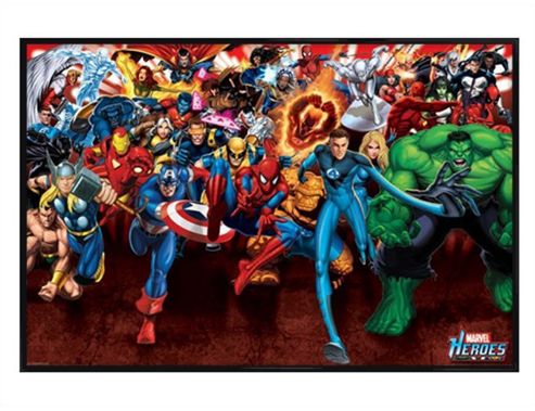 Image of Gloss Black Framed Marvel Heroes Attack! Poster