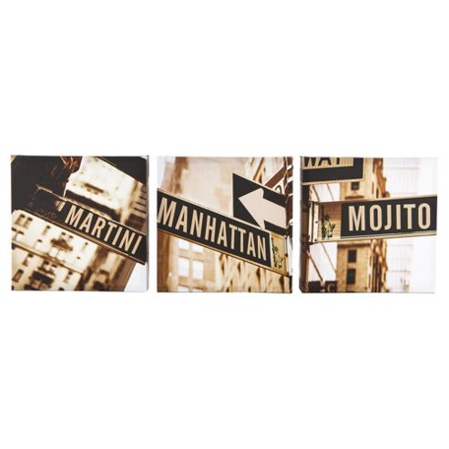 Image of Manhatten Cocktails Canvases Set Of 3 20 X 60cm