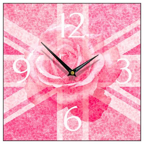 Image of Smith & Taylor Union Jack Rose Square Wall Clock In Pink